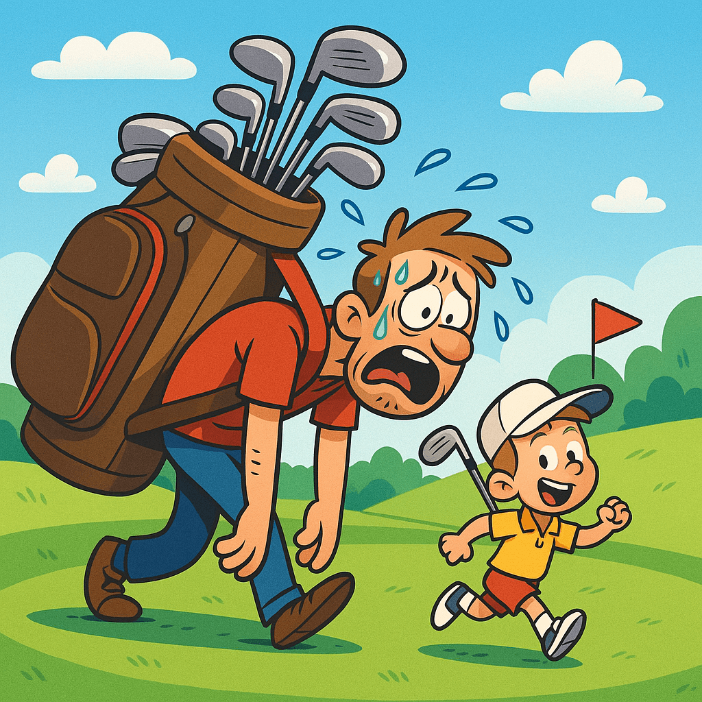 Illustration humoristique parent caddie